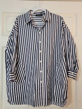 Women's One Size Cotton Striped Button Down Shirt